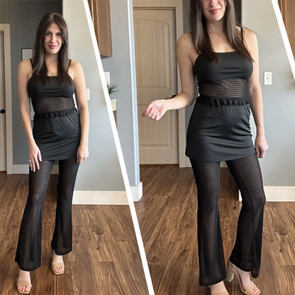 Two Piece Mesh Lace Tube Top Pants Sets