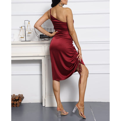Spaghetti Strap Drawstring Ruched Dress