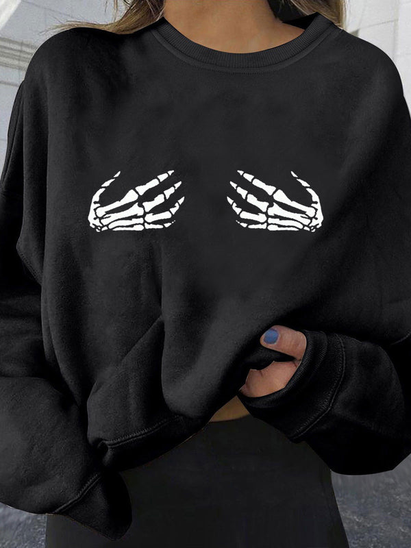 Halloween Skeleton Paw Print Oversized Sweatshirt