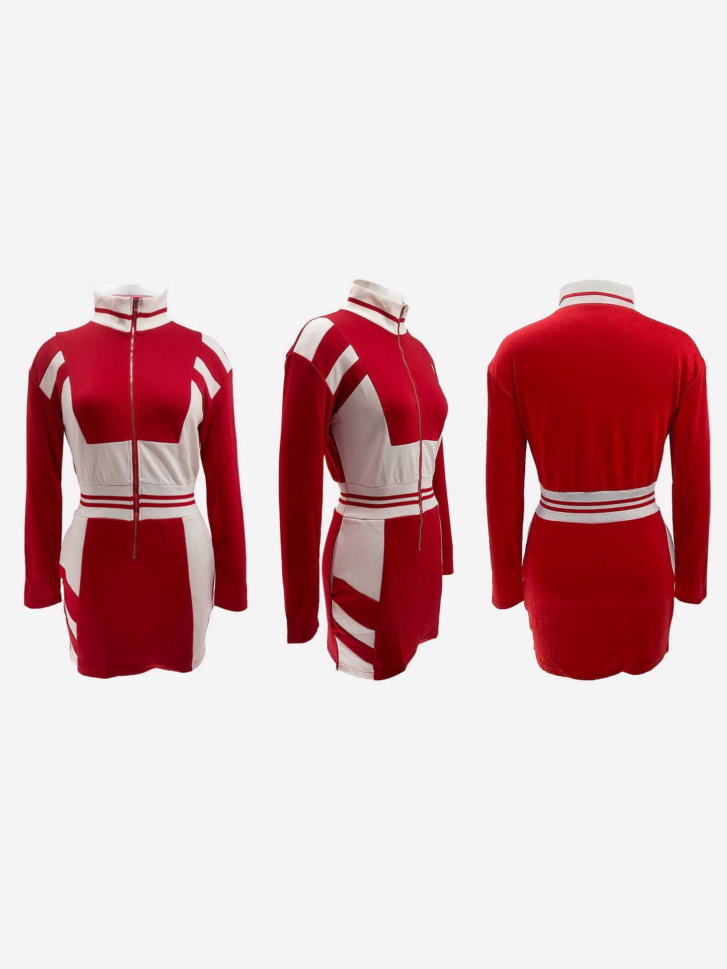 Colorblock Zip Jacket Long Sleeve Dress