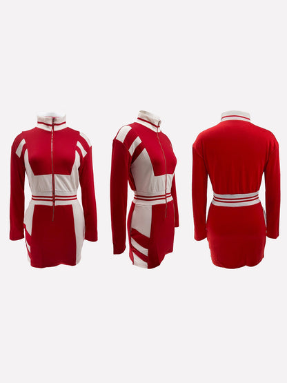 Colorblock Zip Jacket Long Sleeve Dress