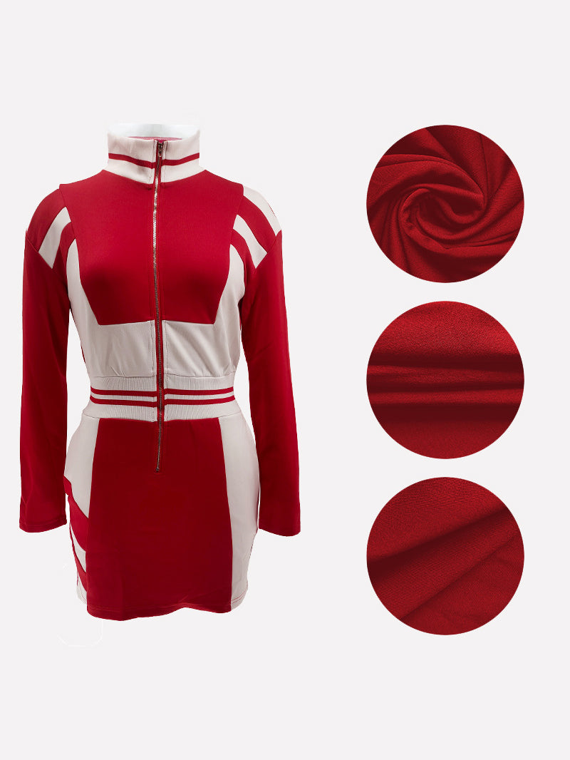 Colorblock Zip Jacket Long Sleeve Dress