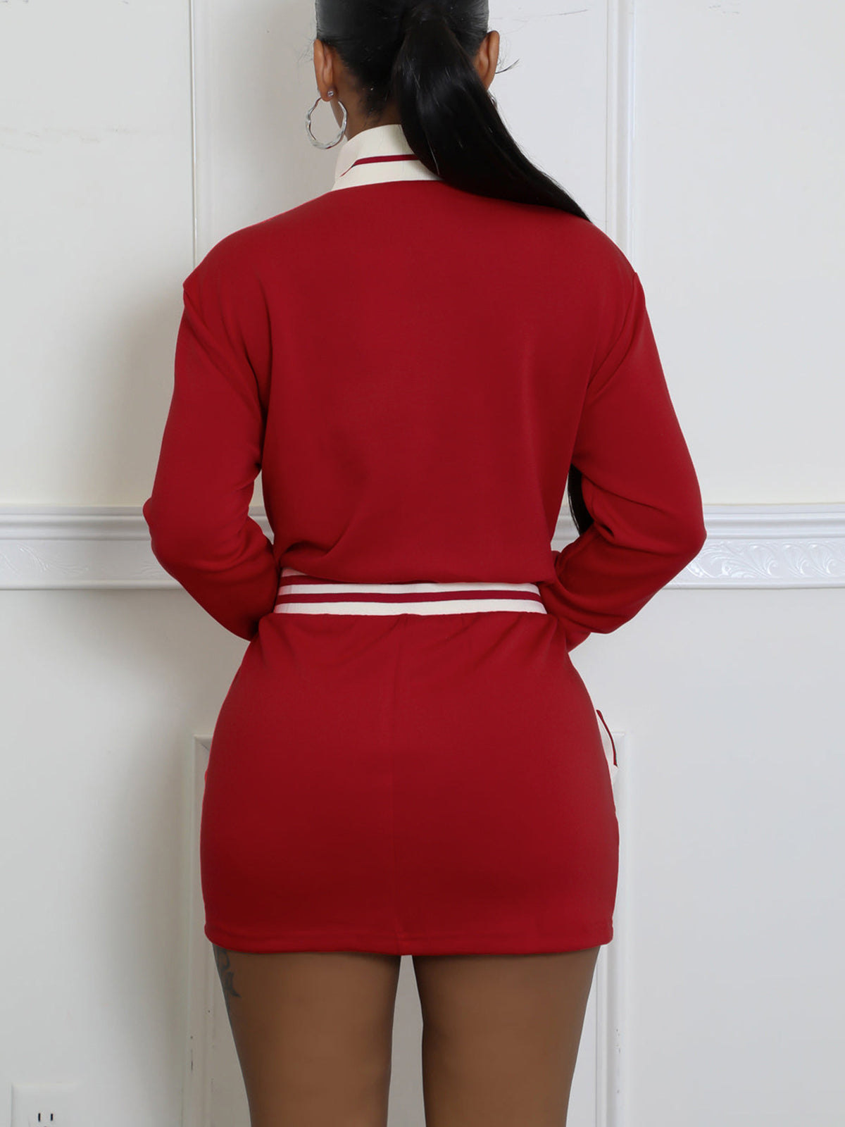 Colorblock Zip Jacket Long Sleeve Dress