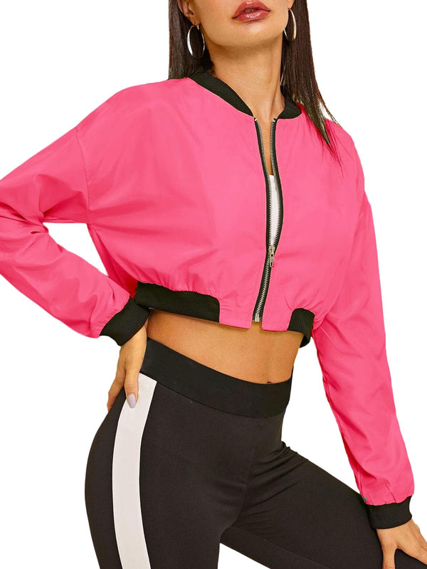 Long Sleeve Zip Up Croped Bomber Jacket