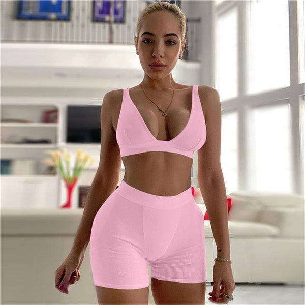 Two Piece Ribbed Sports Bra + High Waist Leggings