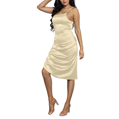 Spaghetti Strap Drawstring Ruched Dress