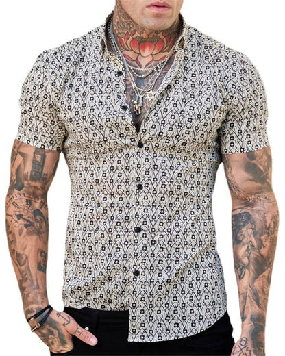 Mens Printed Short Sleeve Button Down Shirts