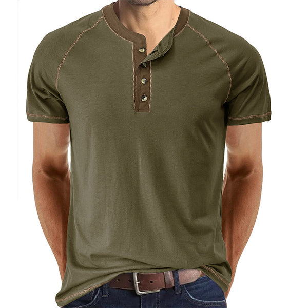 Mens Short Sleeve Button Casual Slim Top