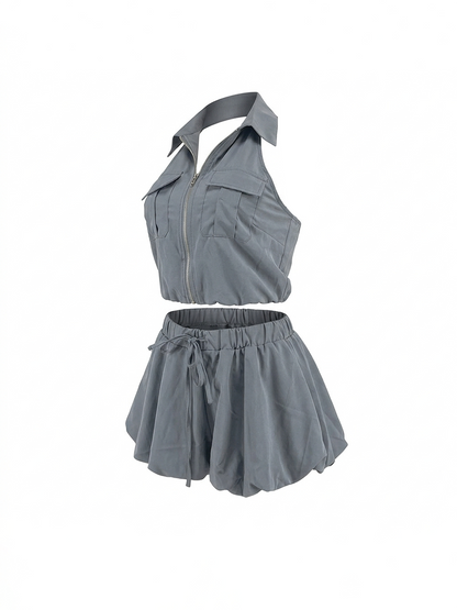 Halter Backless Crop Top Mini Skirt Set