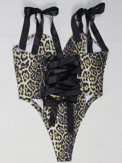 Two Pieces Print Lace-Up Cargo Pants Set