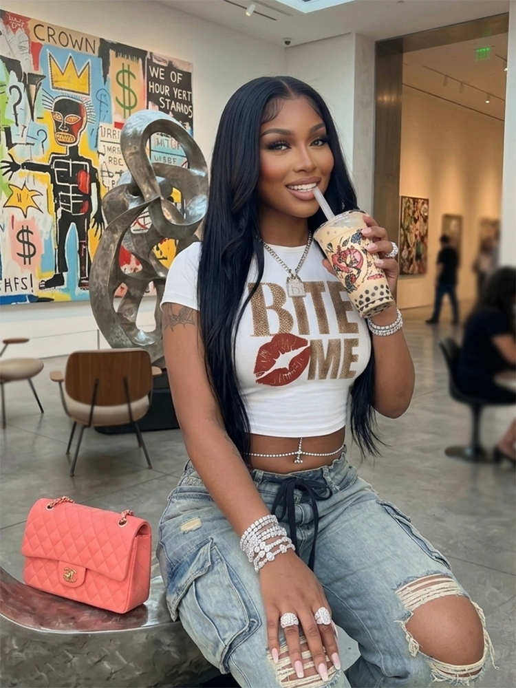 Y2K Letter Print Crop Top Tee