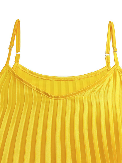 Solid Color Loose Strap Beach Pleated Dress