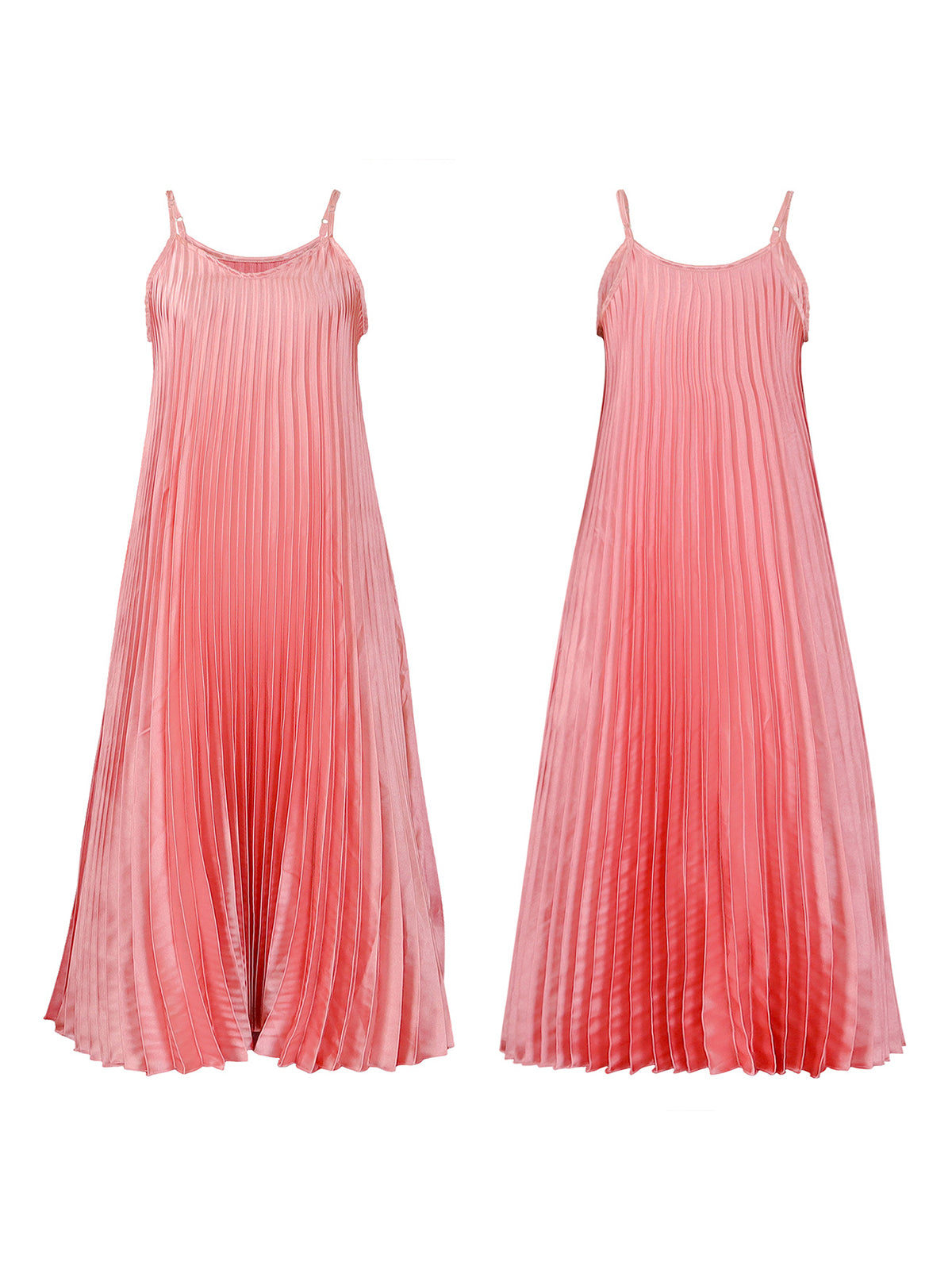 Solid Color Loose Strap Beach Pleated Dress