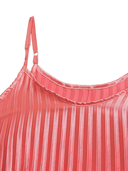 Solid Color Loose Strap Beach Pleated Dress