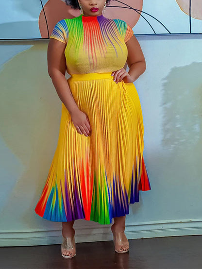 Trajes falda plisada con estampado floral de manga corta