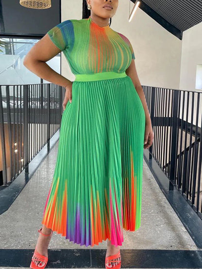 Trajes falda plisada con estampado floral de manga corta