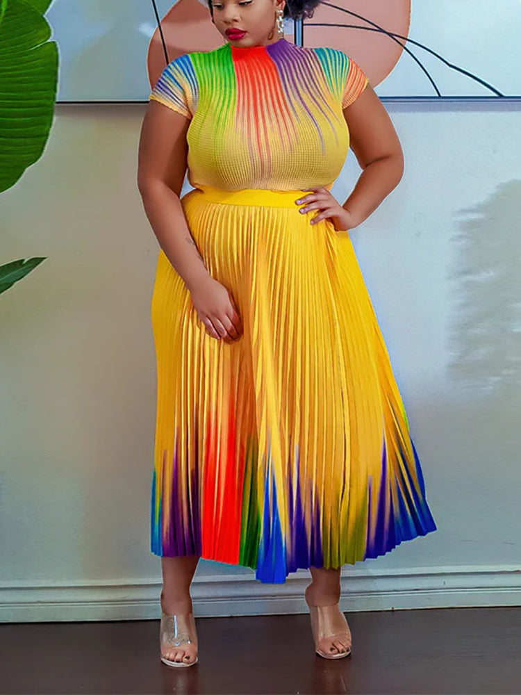 Trajes falda plisada con estampado floral de manga corta