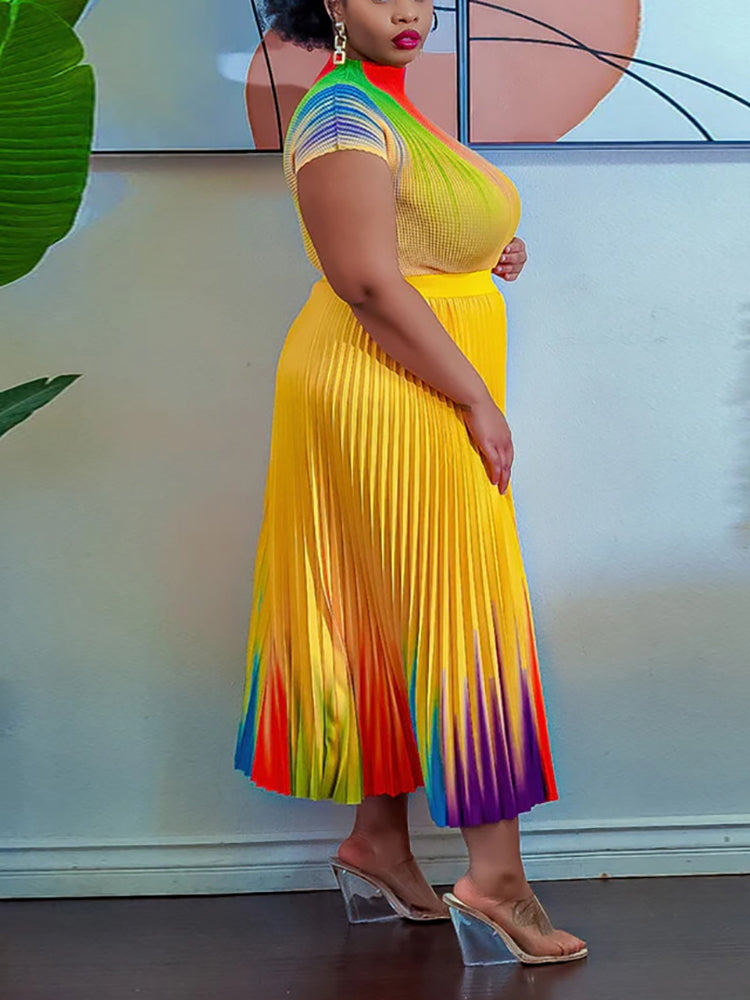 Trajes falda plisada con estampado floral de manga corta