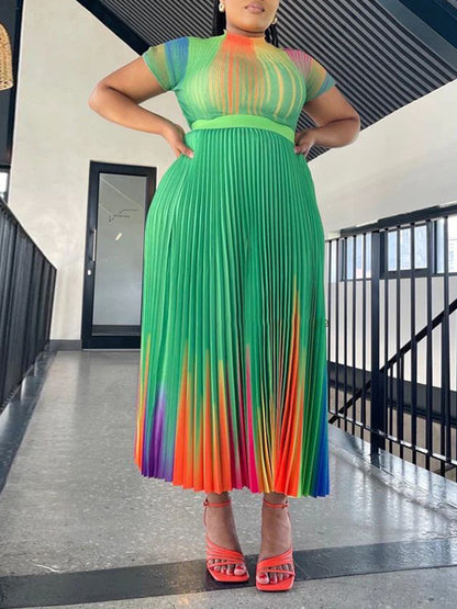 Trajes falda plisada con estampado floral de manga corta