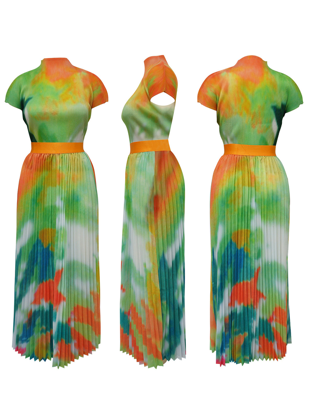 Trajes falda plisada con estampado floral de manga corta