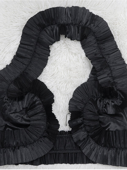 Ruffle Hem Top Ruched Slit Skirt Set