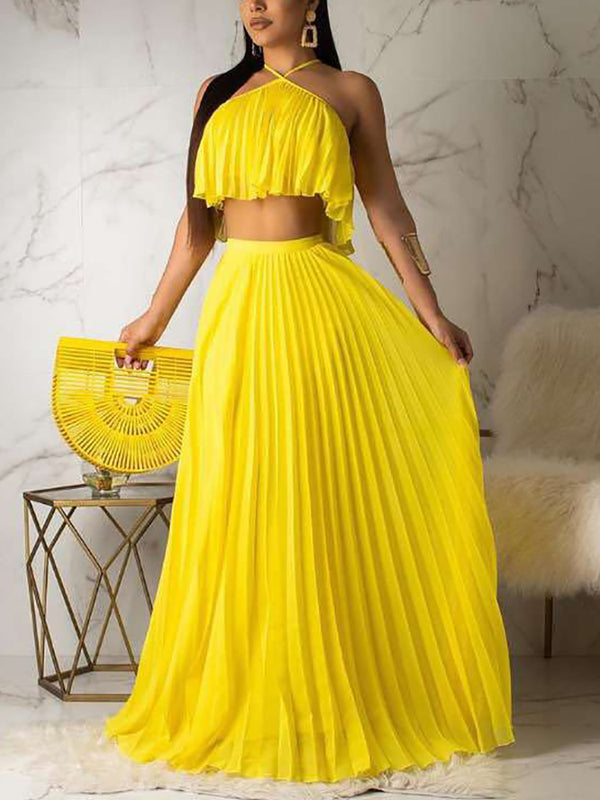 Two Piece Boho Chiffon Pleated Skirts Set