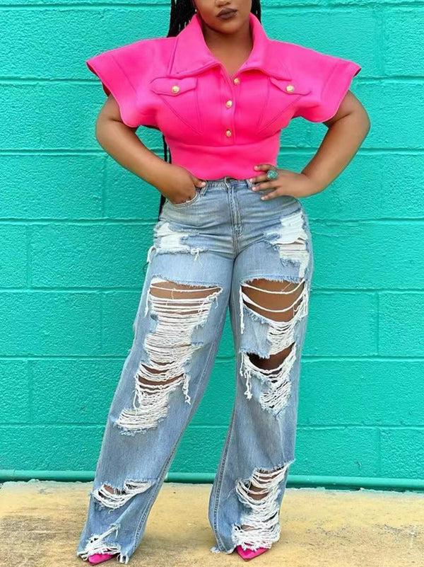 Street Style Distressed Loose Fit Straight Jeans