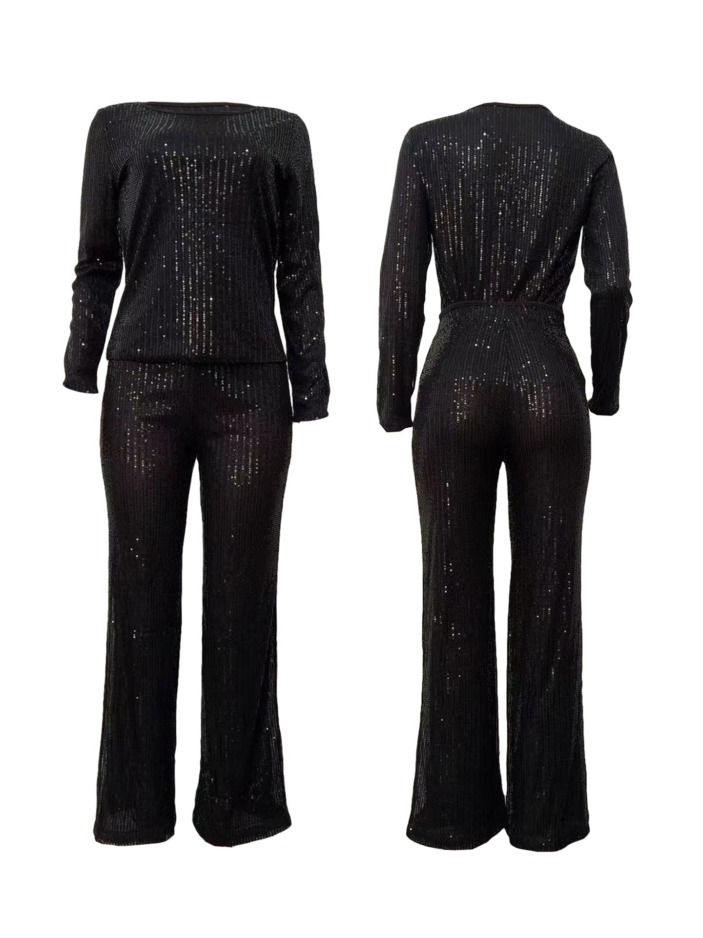 Conjunto de manga larga con lentejuelas de color liso