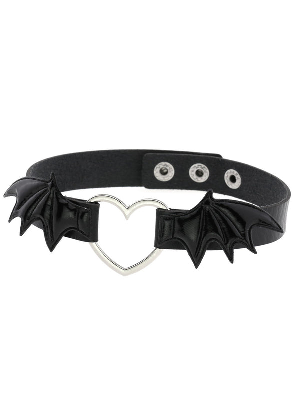 Gothic Punk Bat Wings Heart Leather Choker