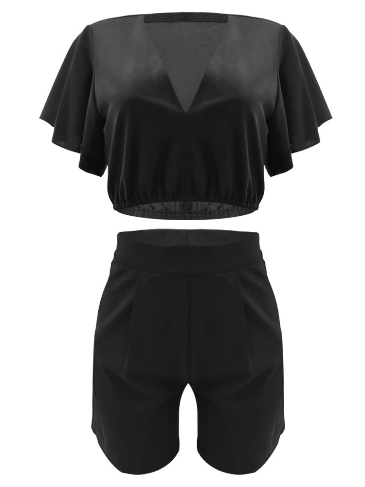 Conjuntos de pantalones cortos con top corto de dos piezas