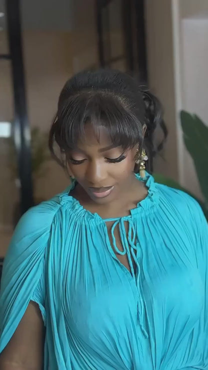 Elegant Pleated Drawstring Waist Maxi Dress