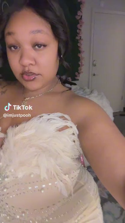 Feather Rhinestone Strapless Mini Dress