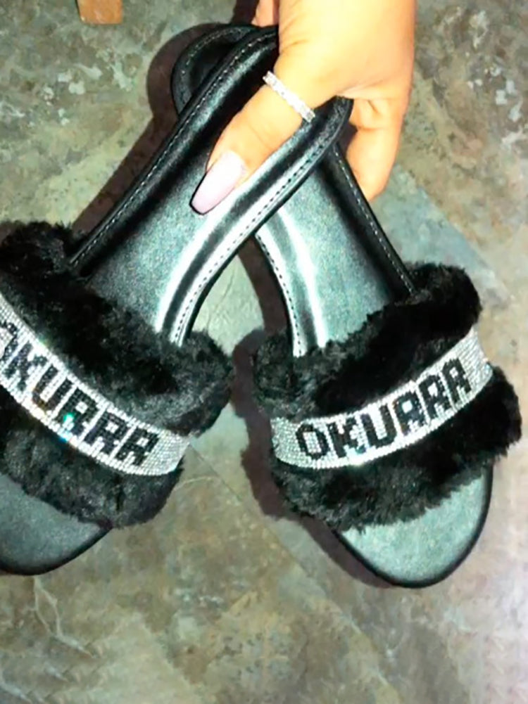Fuzzy Letter Rhinestone Slides