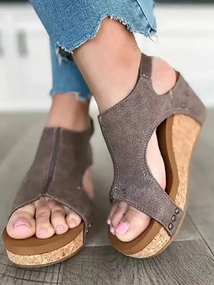 Peep Toe Studded Wedge Roman Sandal