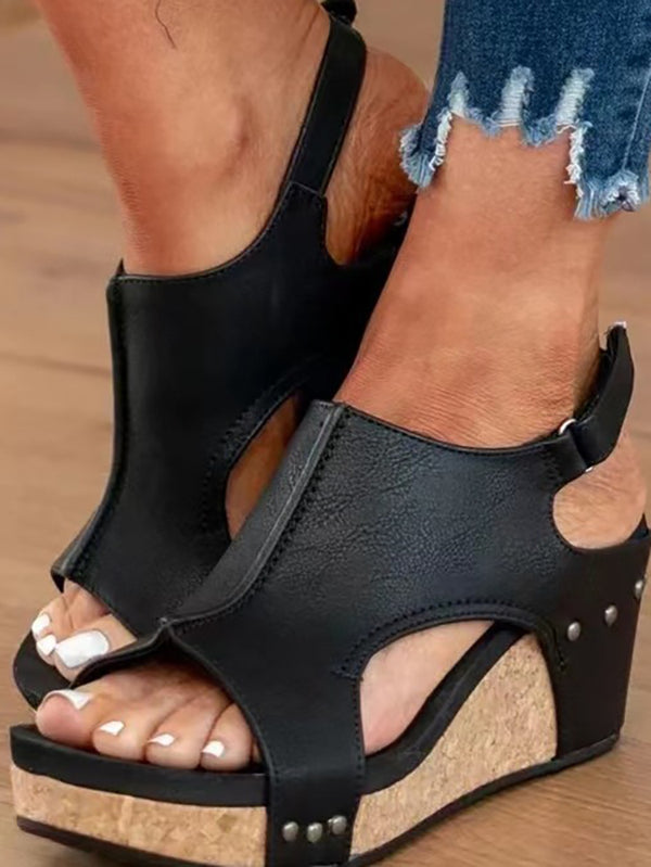 Peep Toe Studded Wedge Roman Sandal