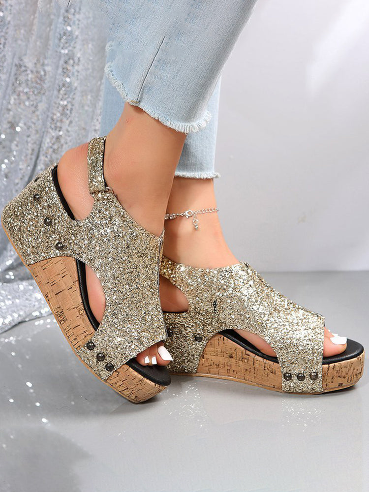 Peep Toe Studded Wedge Roman Sandal