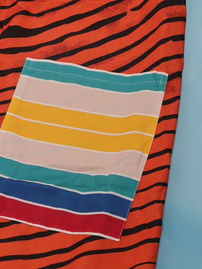 Mono de pierna ancha con bolsillos y estampado de tirantes 