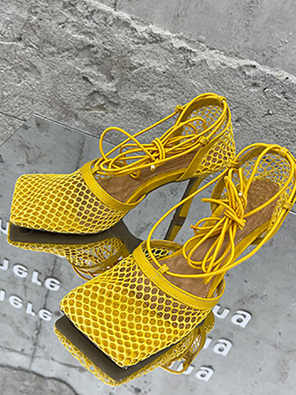 Hollow Out  Crossed Straps High Heel Sandal