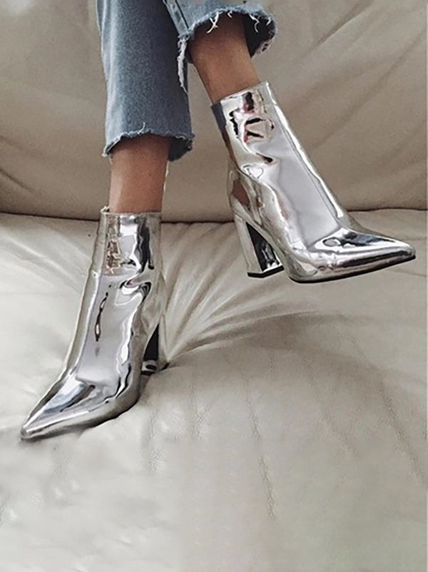 Patent Leather Pointed Toe Zipper Boots