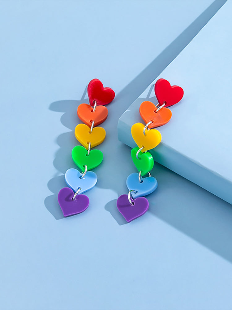 Rainbow Heart Tassel Earrings