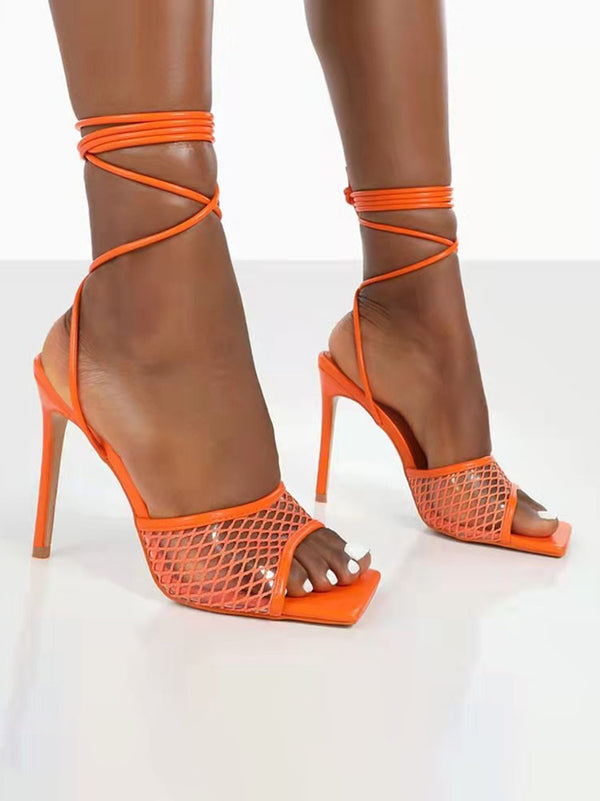 PU Tie Up Open Toe Heel