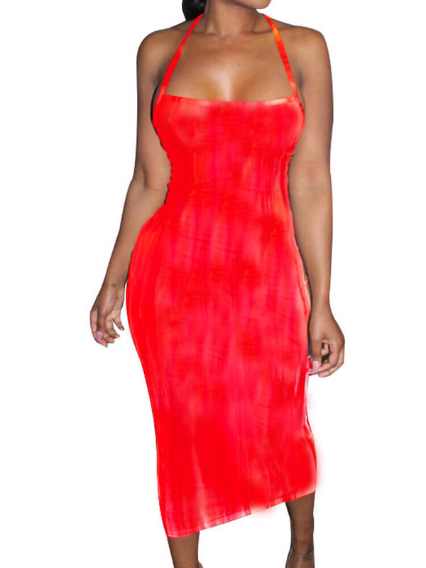 Spaghetti Strap Sleevless Bodycon Midi Club Cocktail Dress