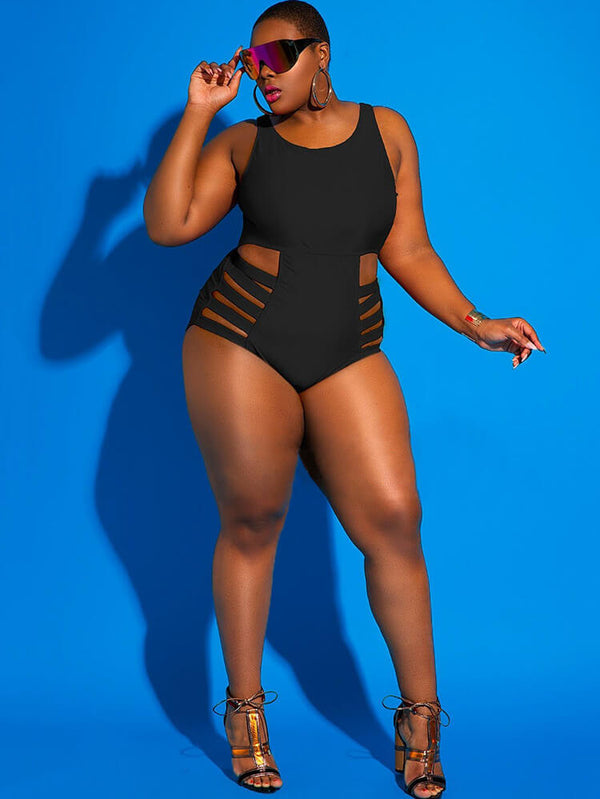 Plus Size One Piece Hollow Out Swimsuit