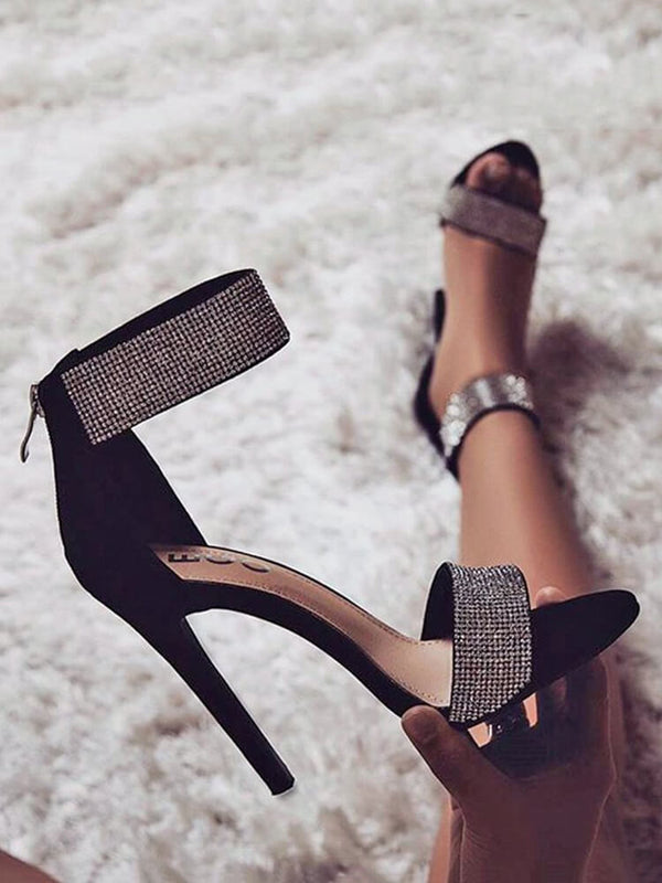 Rhinestone Ankle Strap High Heel Sandal