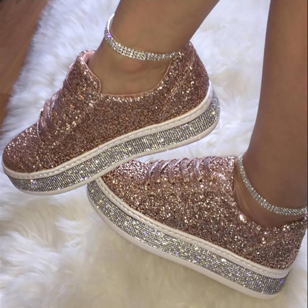 Glitter Sparkly Lace Up Flat Sneaker