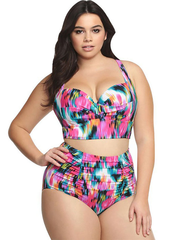 Plus Size Two Piece Sleeveless Top Shorts Swimsuit