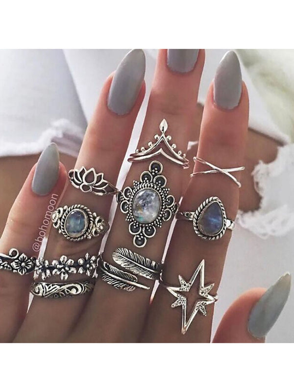 Eleven Piece European Imitation Gem Rings Set