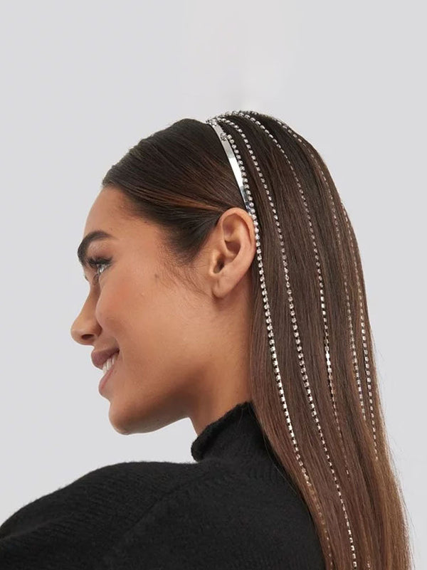 Diademas con cadenas para el cabello con diamantes de imitación y purpurina