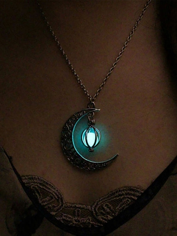 Collares con colgante de luna luminosa de Halloween