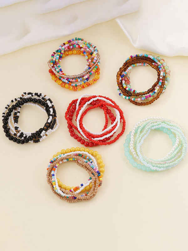 Conjuntos de pulseras de cuentas multicolores multicapa Boho